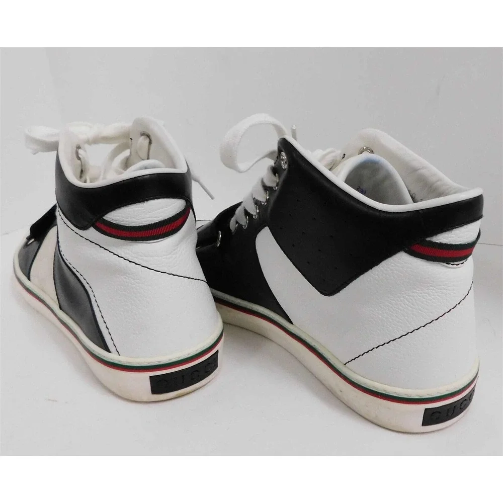 Gucci Hi-Top Lace-up Black White Sneaker with Embossed G Script 245310 sz‎ 10.5